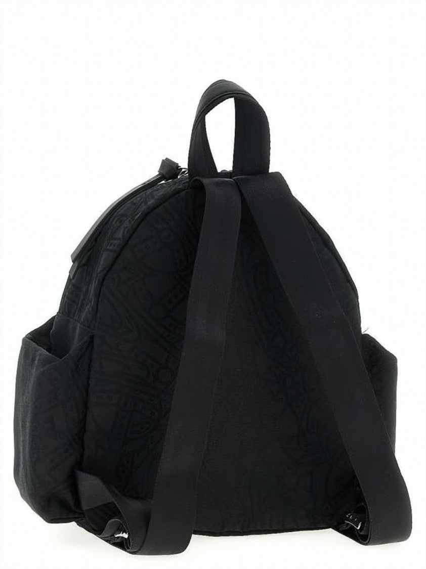 Vivienne Westwood Compact Black Backpack With Embossed Pattern And Graphic Logo