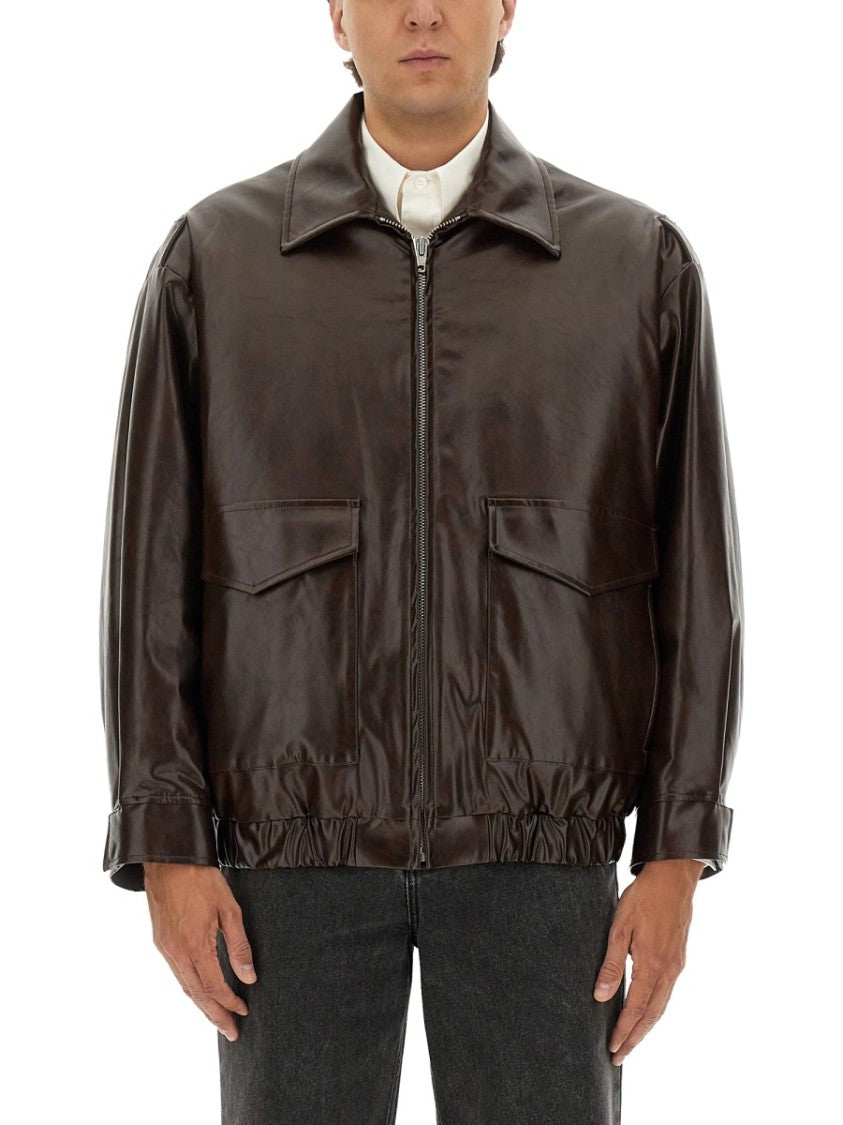 Mm6 By Maison Margiela Relaxed Fit Leather Jacket With Classic Collar