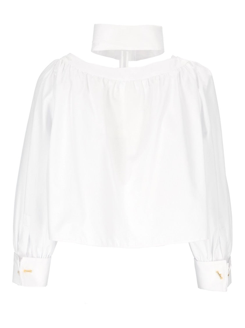 Elisabetta Franchi White Cropped Puffed Sleeves Blouse