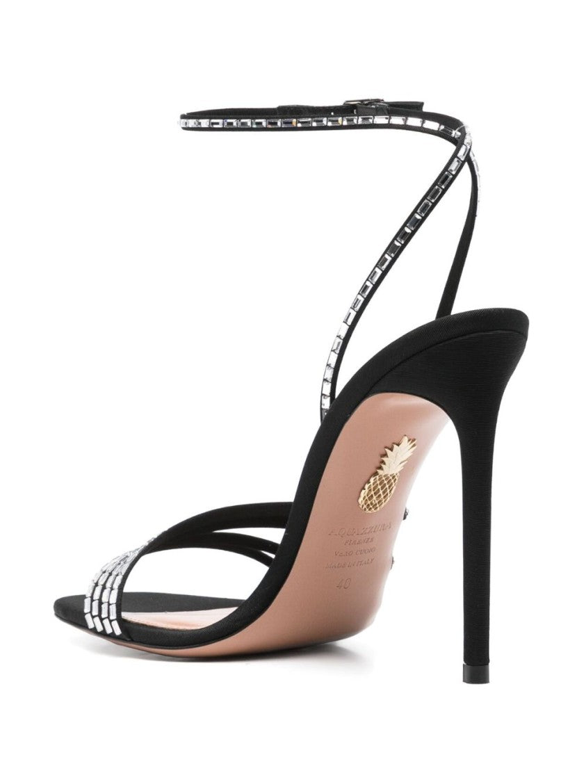 Aquazzura Black Crystal Embellished Stiletto Ankle Sandals