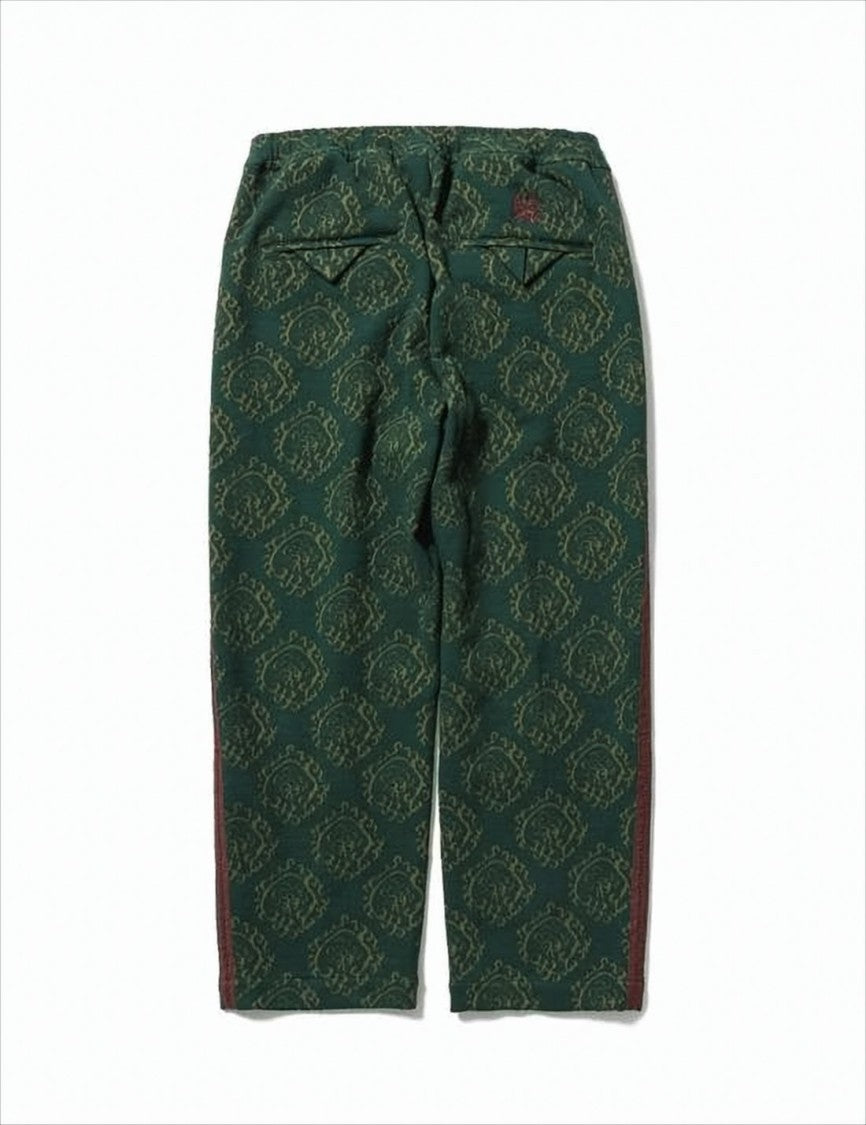 Sasquatchfabrix Dark Green Patterned Relaxed Fit Training Pants With Contrasting Red Stripes