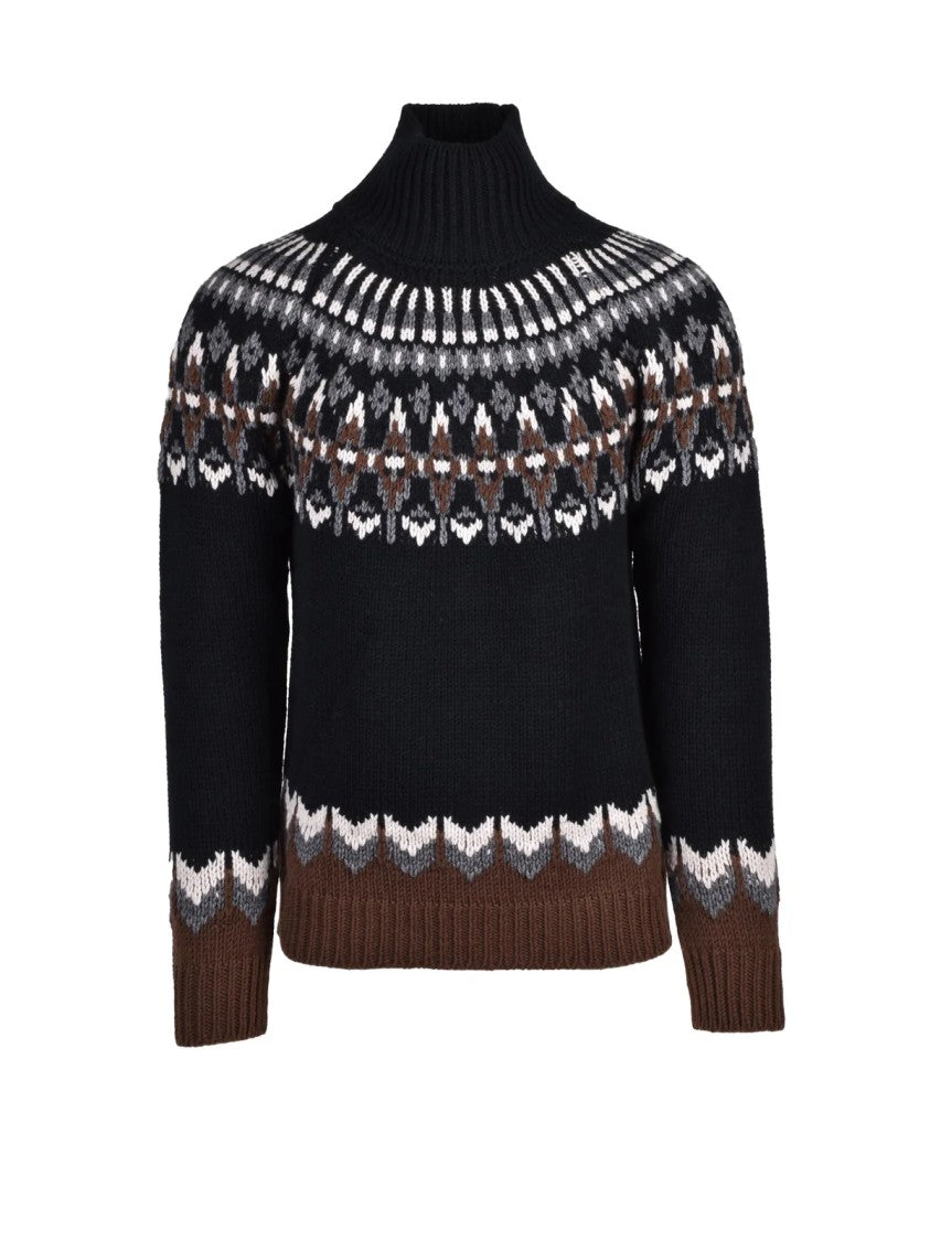 Dondup Black Wool-Blend Ribbed High Neck Sweater