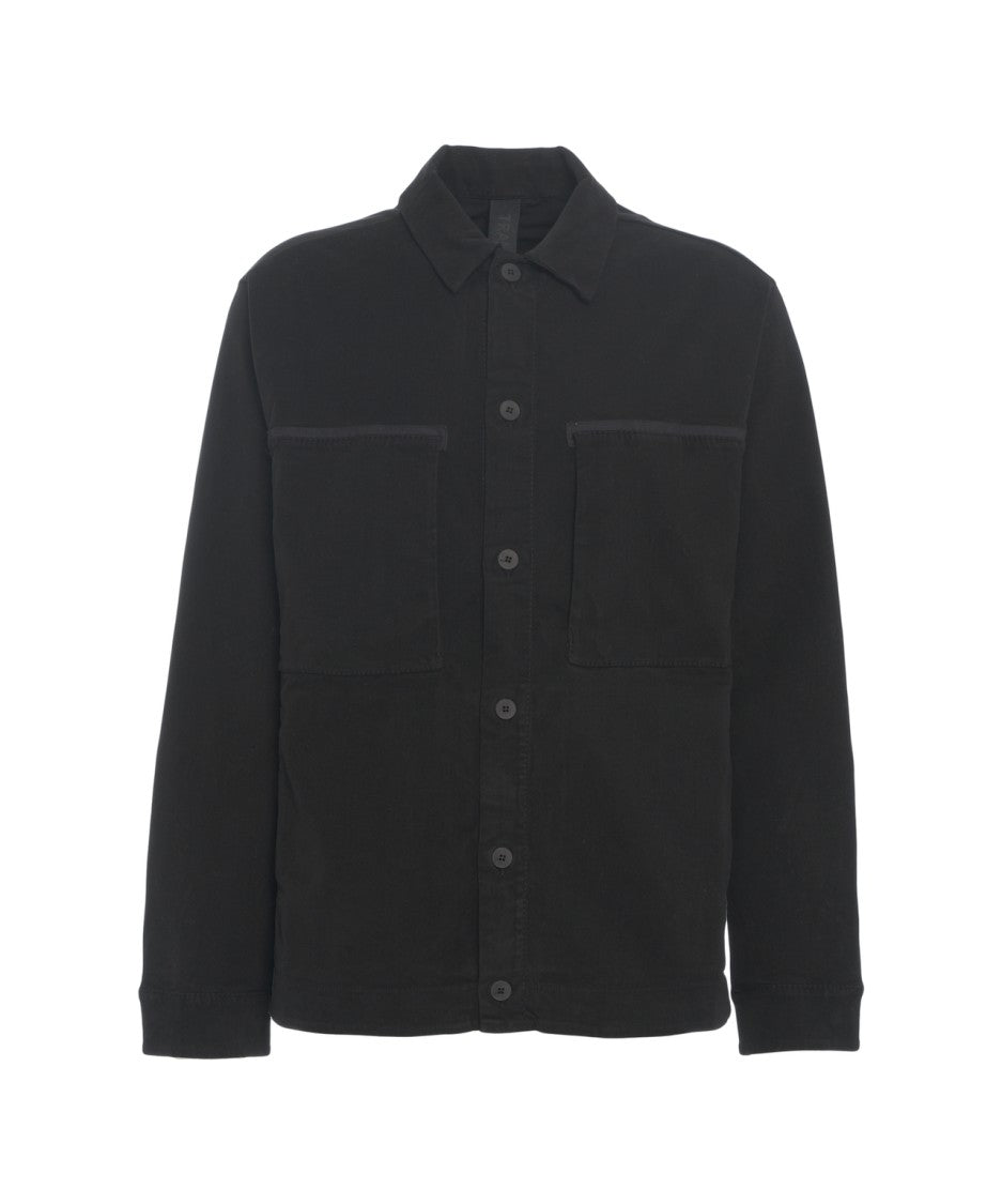 Transit Black Overshirt With Classic Collar And Spacious Chest Pockets