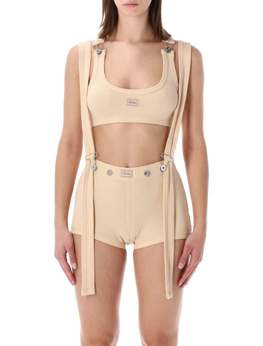 Jean Paul Gaultier Beige Ribbed Cotton Bra