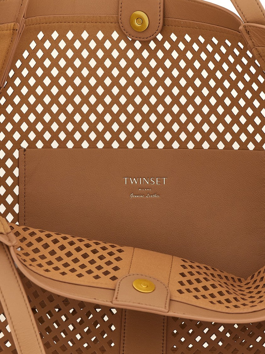 Twin-Set Openwork Leather Shopping Bag