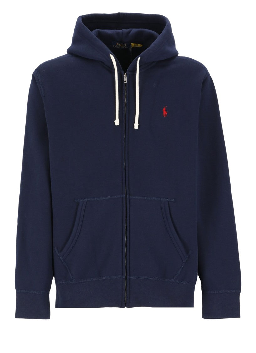 Polo Ralph Lauren Blue Pony Zip-Up Drawstring Cotton-Blend Hoodie