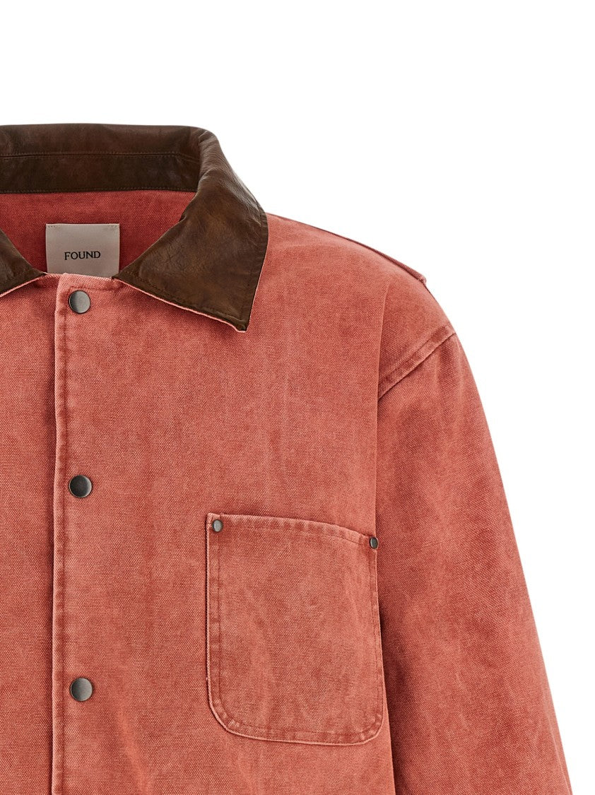 Found Vintage Effect Canvas Jacket With Floral Embroidery And Leather Accents