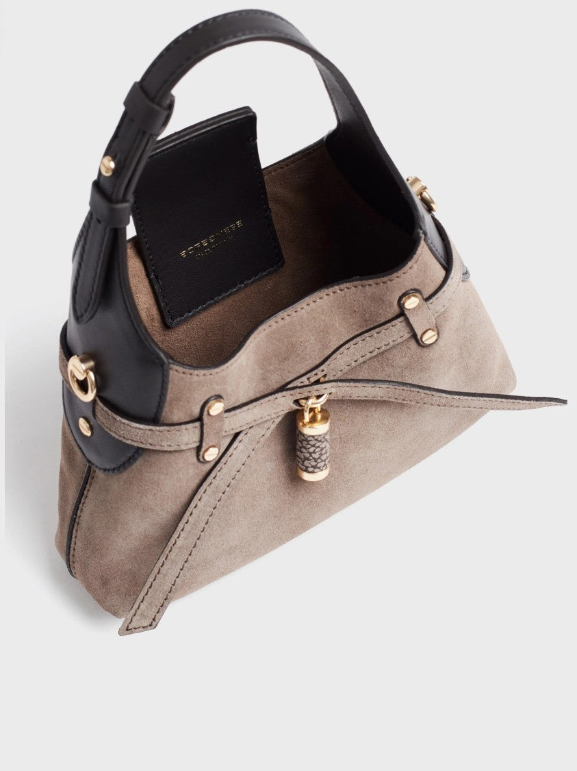Borbonese Mini Suede Hobo Bag With Leather Accents And Gold Hardware