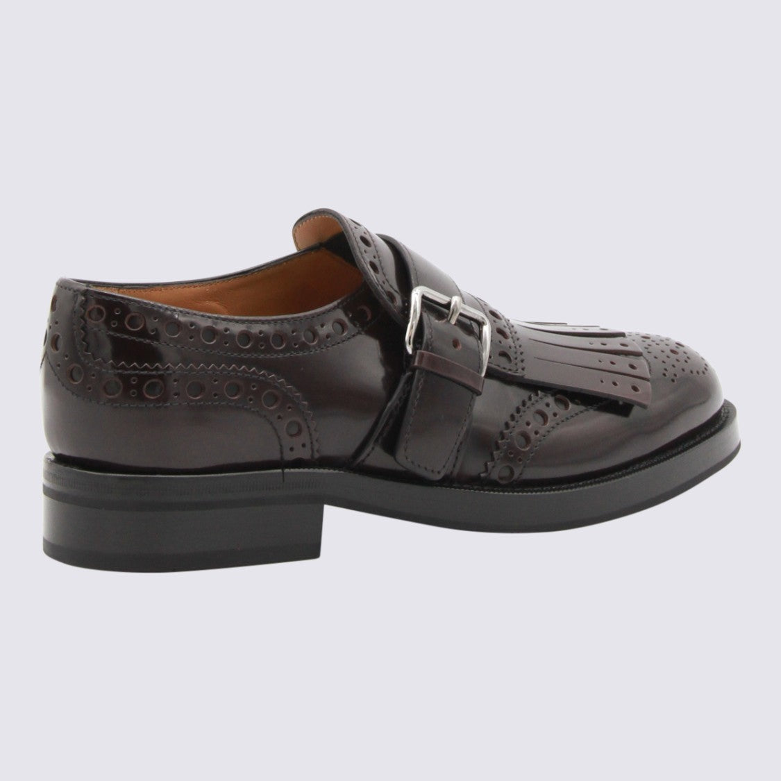 Church's Brown Polished Leather Flats With Brogue Detailing