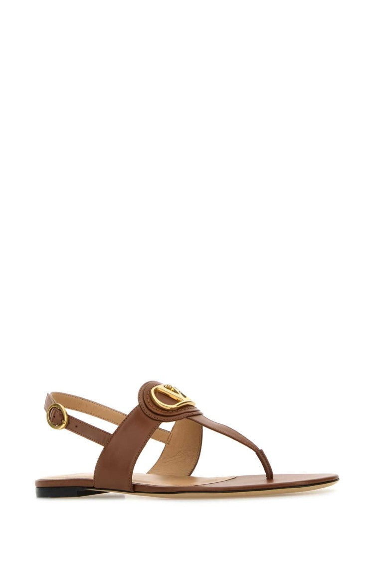 Valentino Garavani Brown Leather Vlogo Thong Sandals