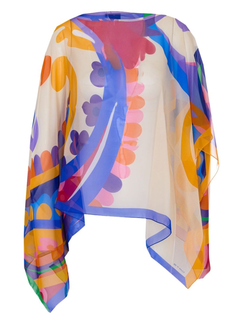 Etro Multicolor Asymmetrical Paisley Print Silk Top