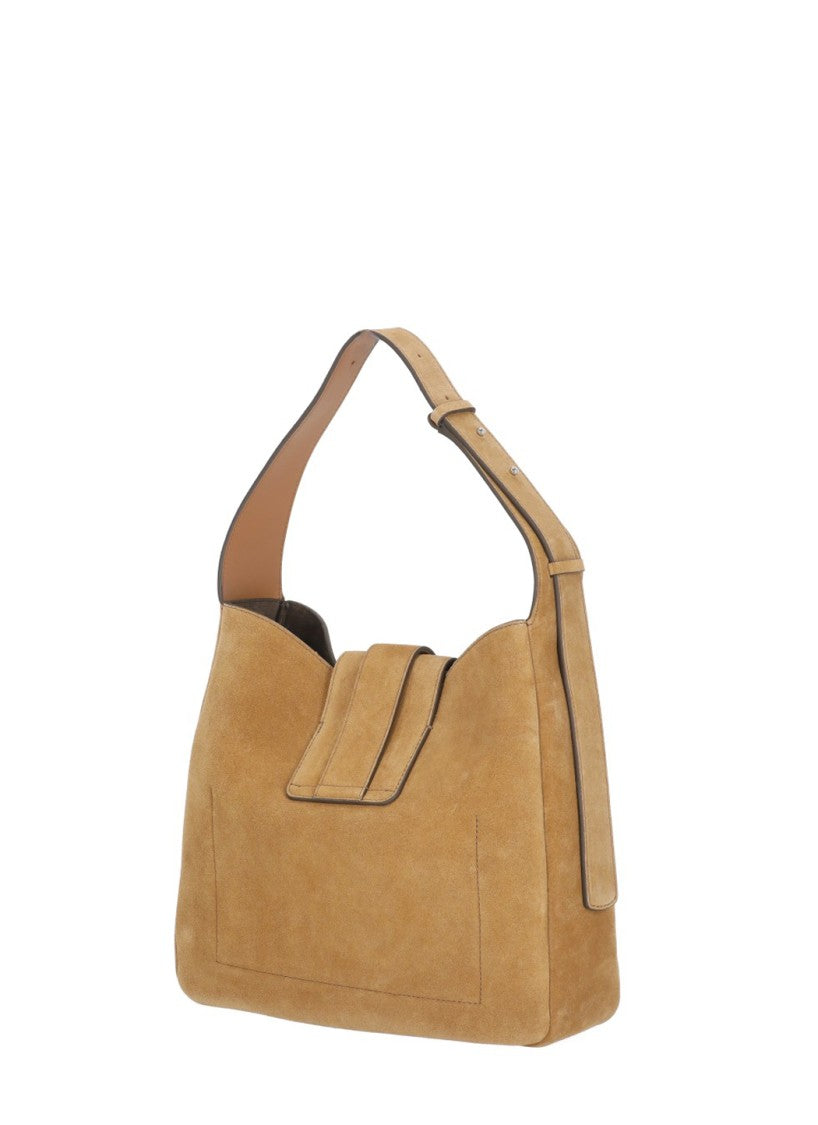 Hogan Light Brown Suede Shoulder Bag With H Detail