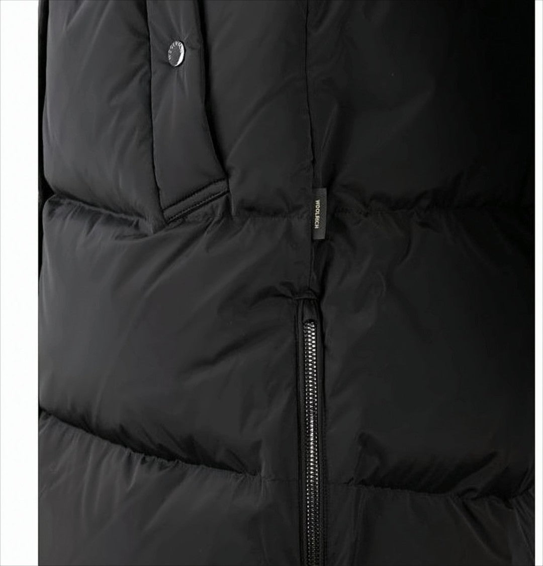 Woolrich Padded Long Black Coat With Removable Hood