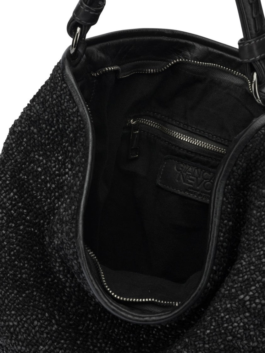 Giancarlo Nevola Spacious Textured Black Leather Shoulder Bag