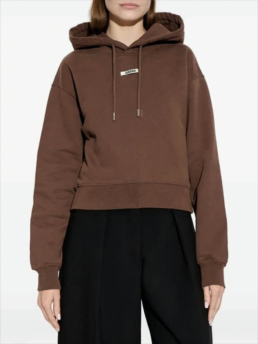 Jacquemus Cropped Brown Hoodie With Drawstring