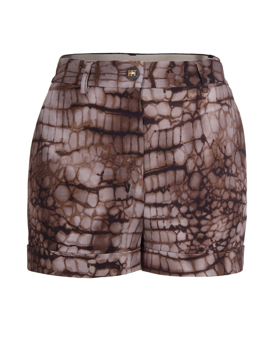 Elisabetta Franchi Cuffed Jersey Shorts With Alligator-Inspired Print