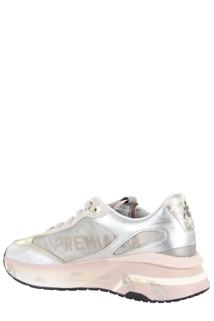 Premiata Silver Mesh Sneakers With Suede Inserts