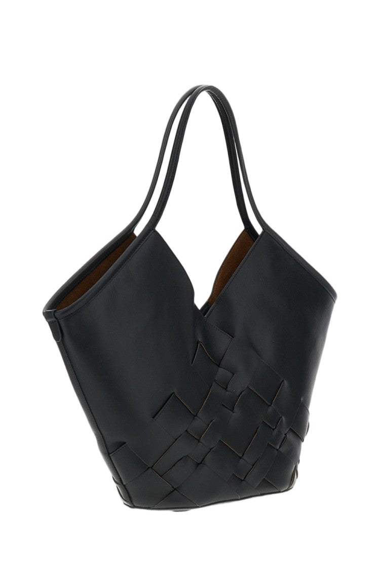 Hereu Black Calf Leather Woven Tote Bag
