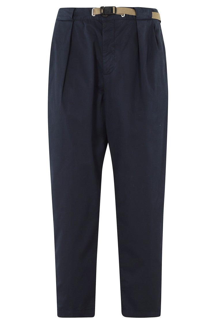 White Sand Blue Pima Double Darts Cotton-Blend Straight-Leg Pants