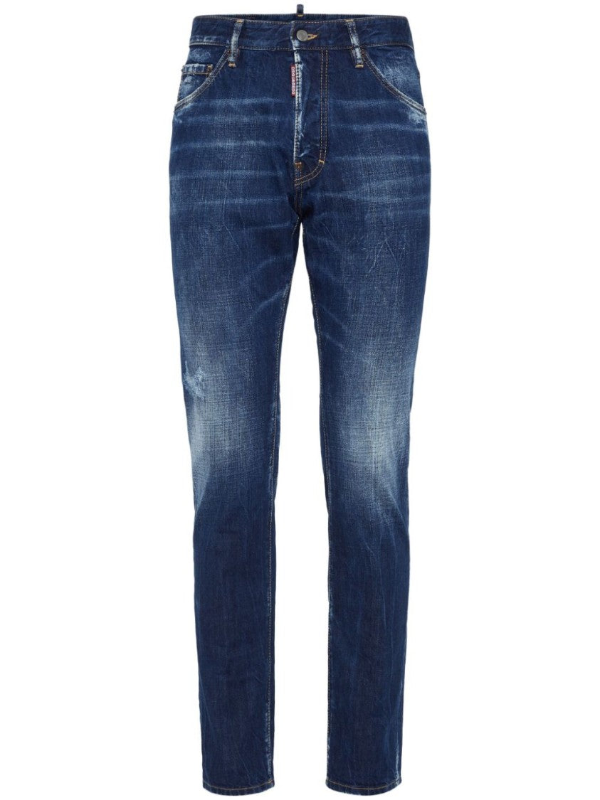 Dsquared2 Navy Blue Cotton Whiskered Jeans