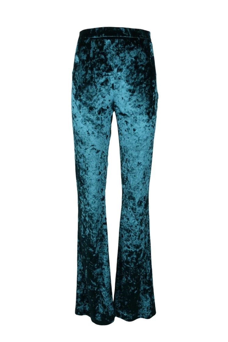 Nine Minutes Crushed Velvet Flared Trousers In Deep Blue
