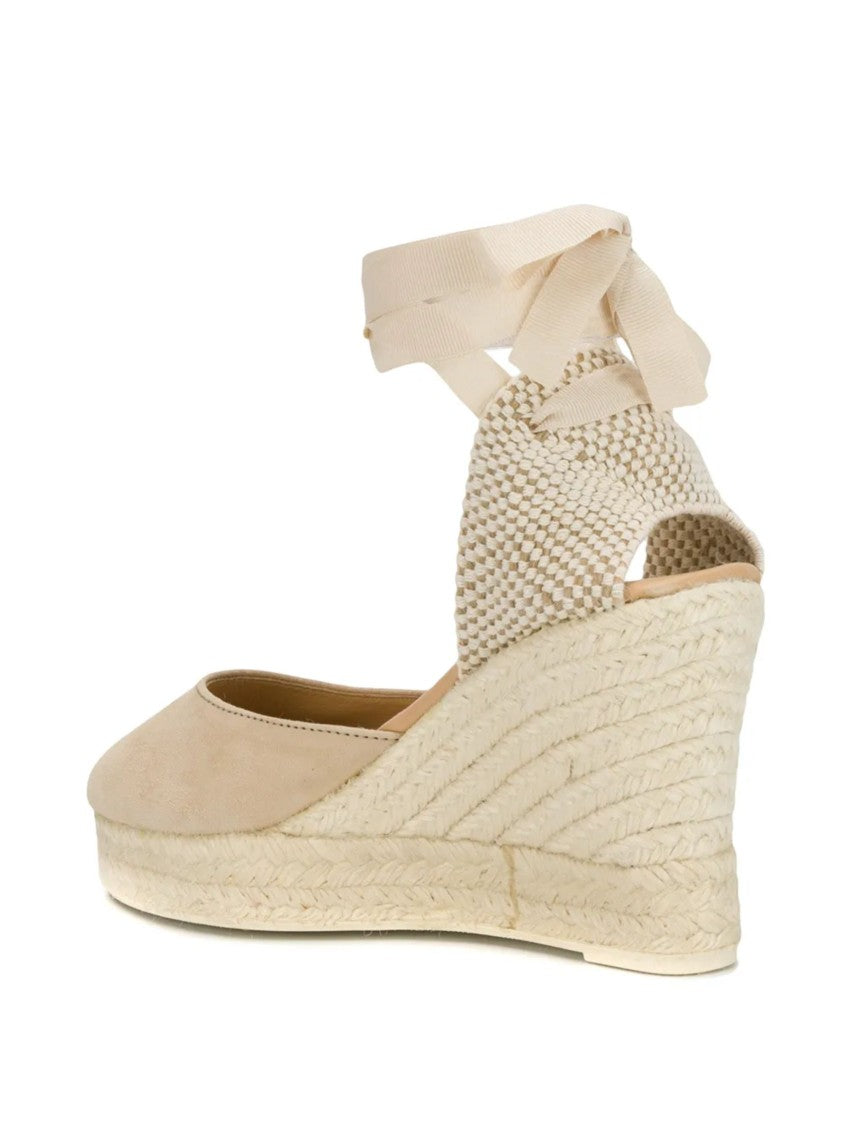 Manebi Beige Goat Leather Ankle Tie Sandals