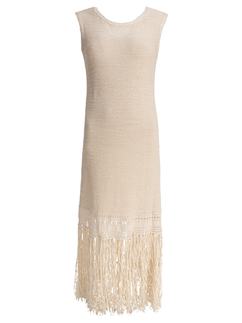 Sandbeige Beige Sleeveless Dress With Knitted Texture
