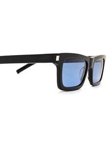 Saint Laurent Rectangular Black Acetate Sunglasses With Tinted Blue Lenses