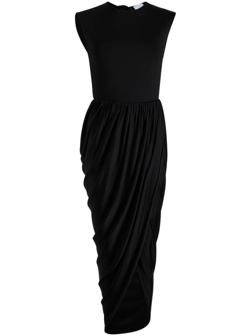 Patou Black Rear Tie Asymmetric Slit Dress