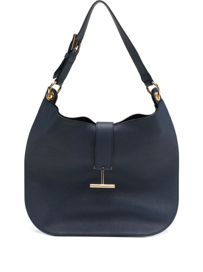 Tom Ford Navy Blue Hammered Calfskin Tara Shoulder Bag