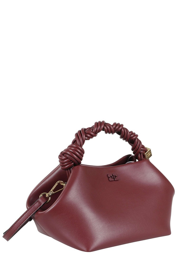 Ganni Burgundy Bou Small Hexagonal Braided Handle Recycled Leather Tote