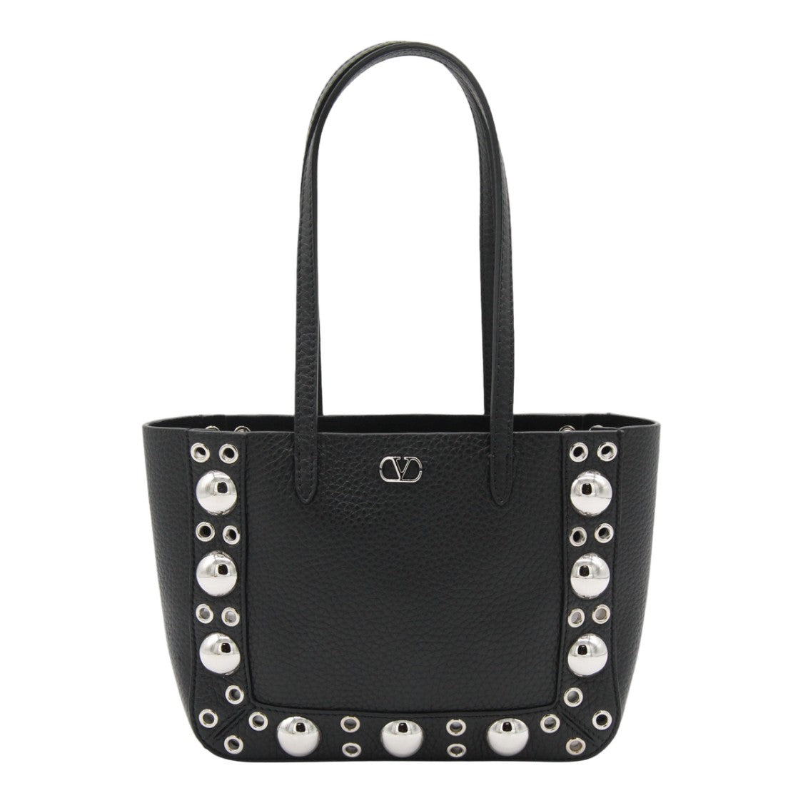 Valentino Garavani Structured Black Tote Bag With Pebbled Texture