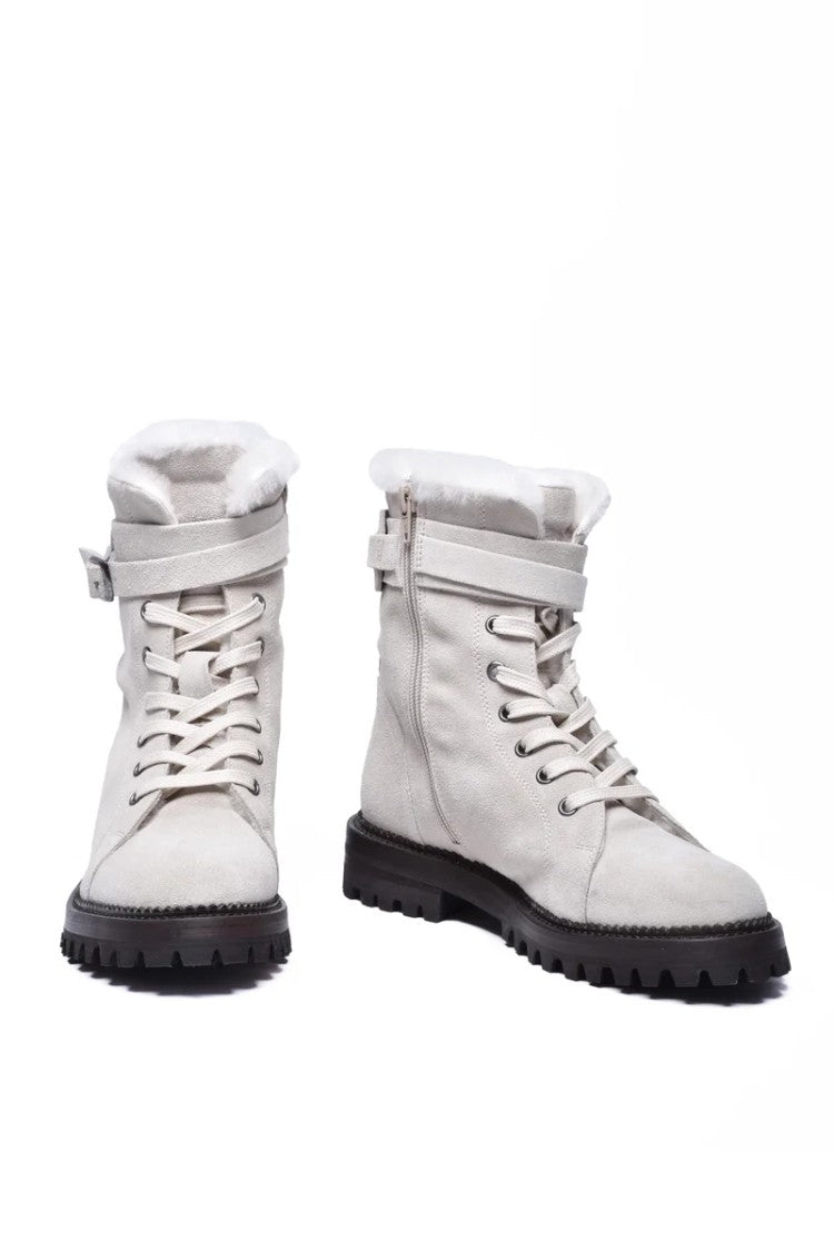 Eleventy Suede Ankle Boot With Fur Lining - Beige