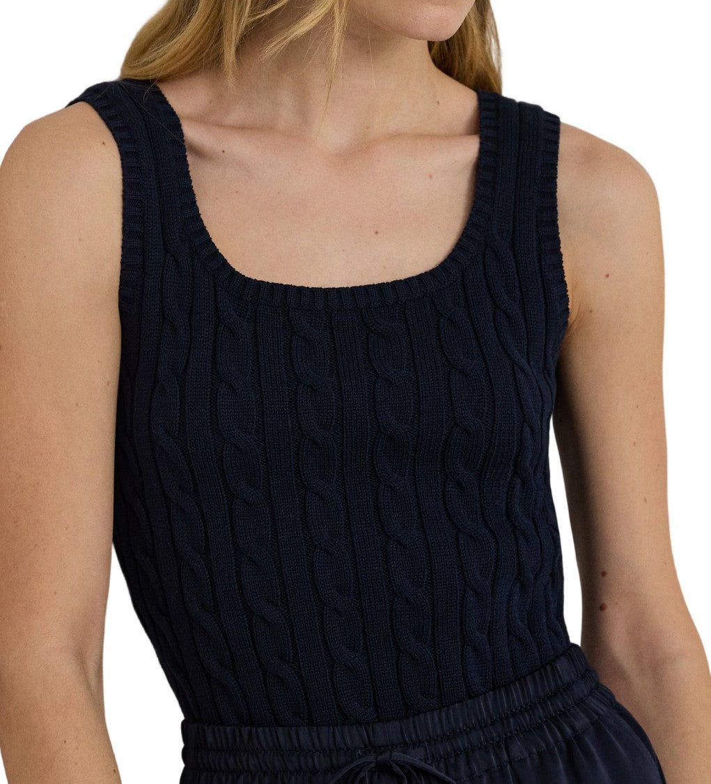 Lauren Ralph Lauren Gassed Cotton Cable Knit Sleeveless Pullover