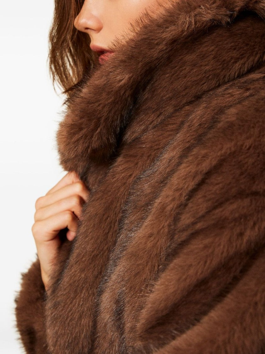 Twin-Set Cropped Faux Fur Coat With Shawl Collar
