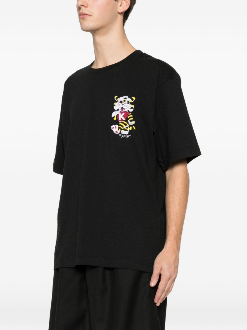 Kenzo Short-Sleeve Black T-Shirt With Embroidered Tiger
