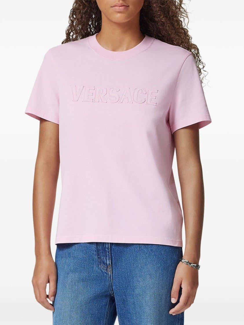 Versace Flamingo Pink Minimalist Crew Neck Top