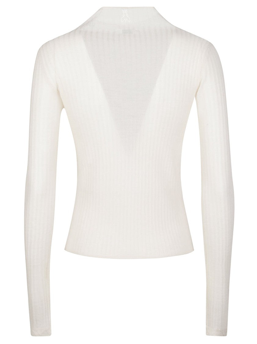 Patrizia Pepe Long Sleeve Turtle Neck Fitted Ribbed Wool Turtleneck