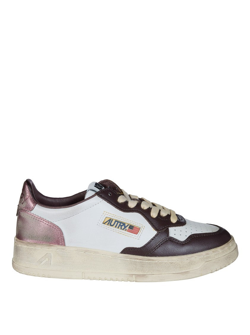 Autry White Dark Brown Overlays Low-Top Sneakers