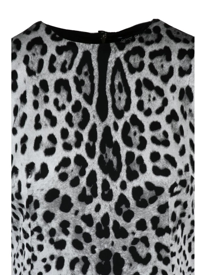 Dolce & Gabbana Amphora Silhouette Long Dress In Black And White Animal Print