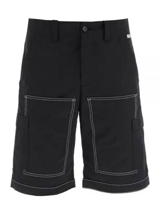 Msgm Structured Black Shorts With Contrast Stitching