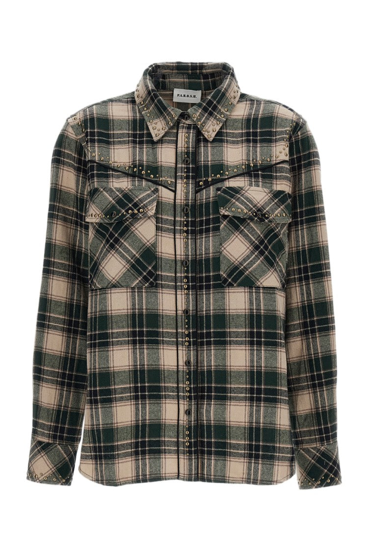 Parosh Multicolor Plaid Studded Cotton Western Shirt