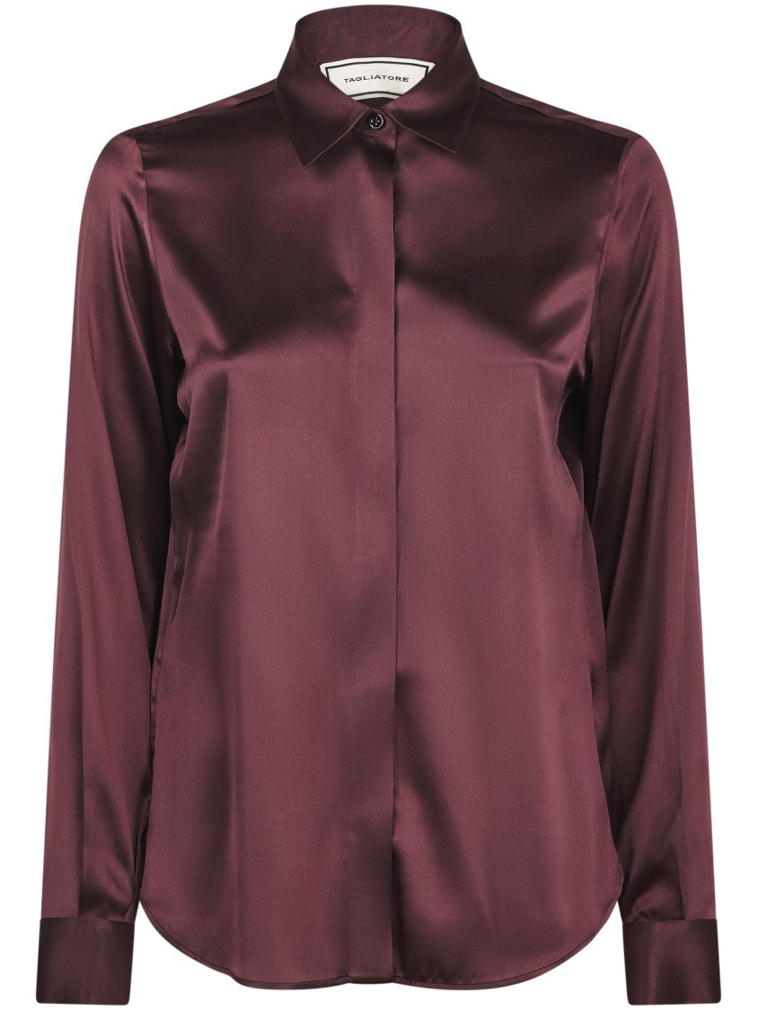 Tagliatore Prune Shirt In Stretch Silk Blend