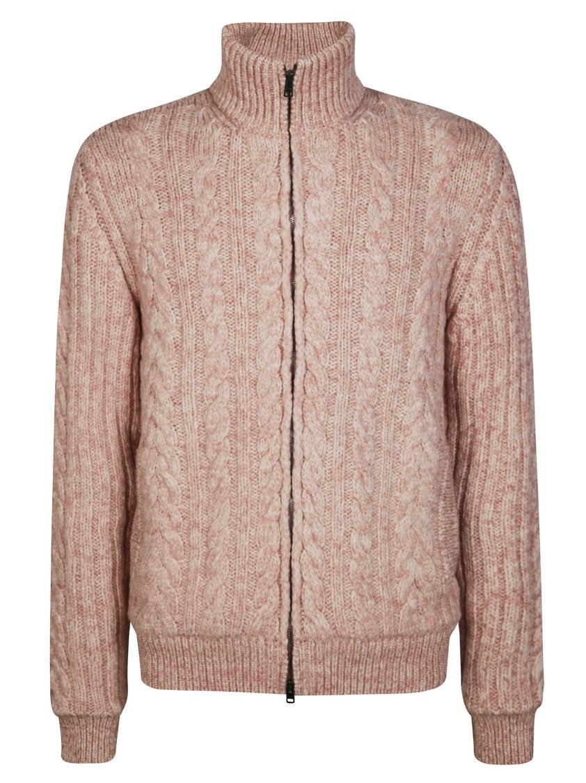 Herno Textured Knit Cardigan With Full Zipper And High Collar