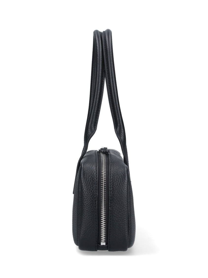 Staud Textured Black Leather Shoulder Bag With Dual Zip Closure