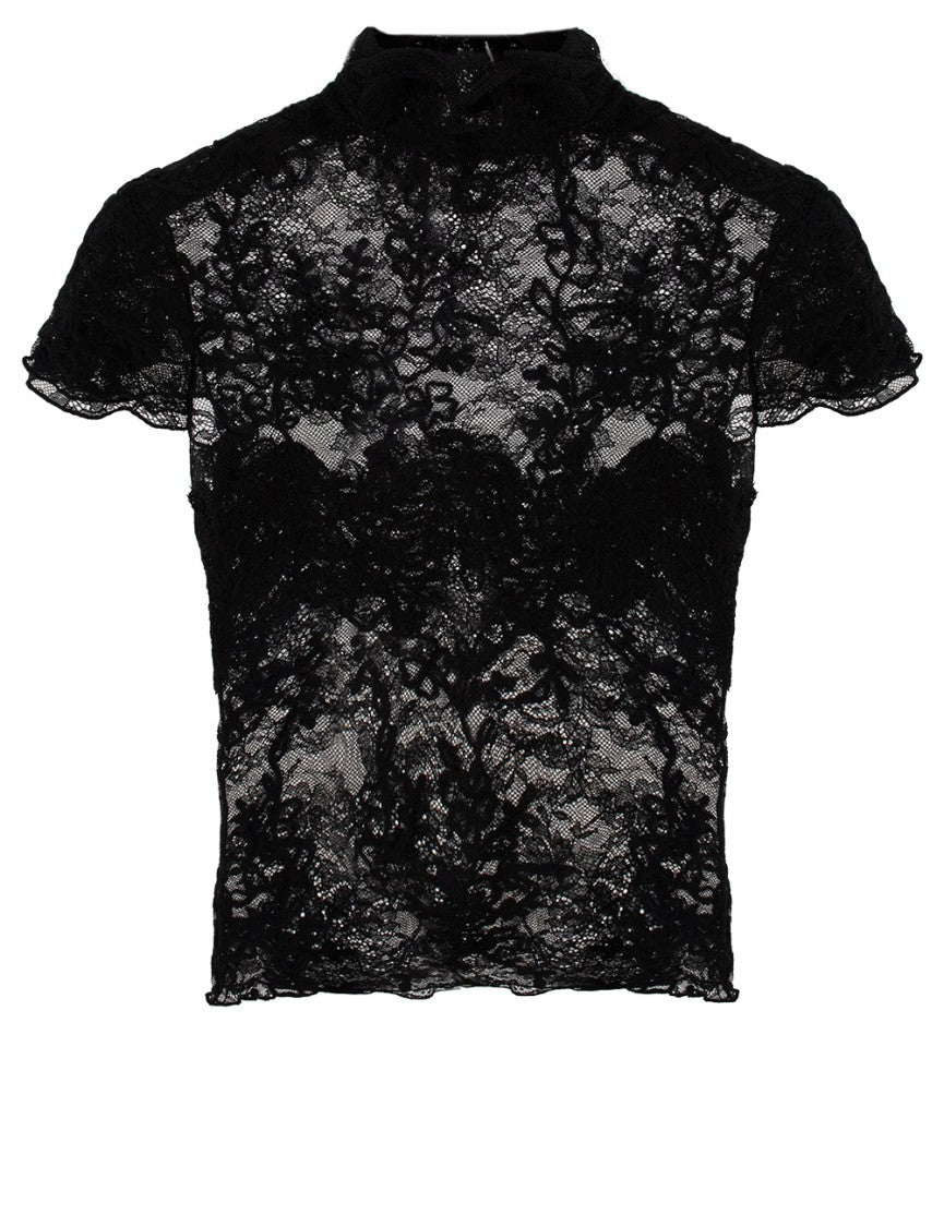 Ermanno Scervino Sheer Lace T-Shirt With Subtle Ruffle Detail