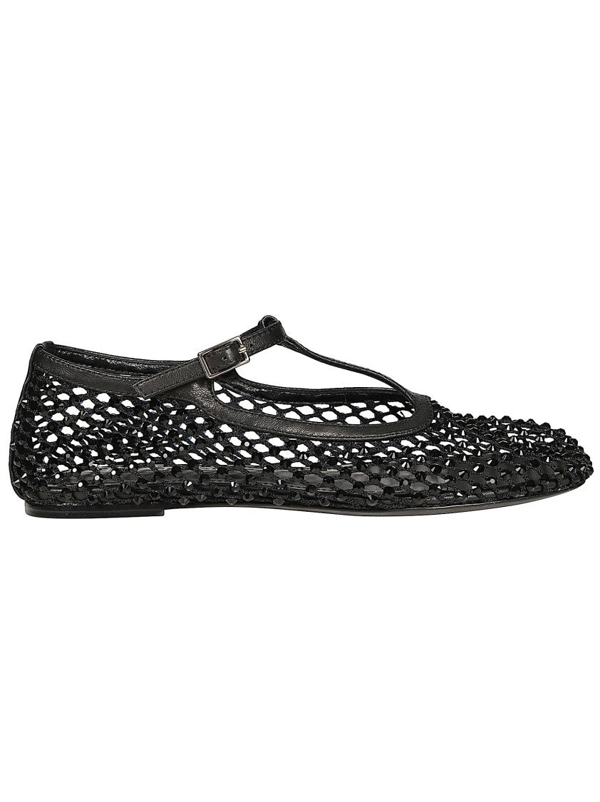 Strategia Rhinestone-Embellished T-Strap Flats With Leather Accents
