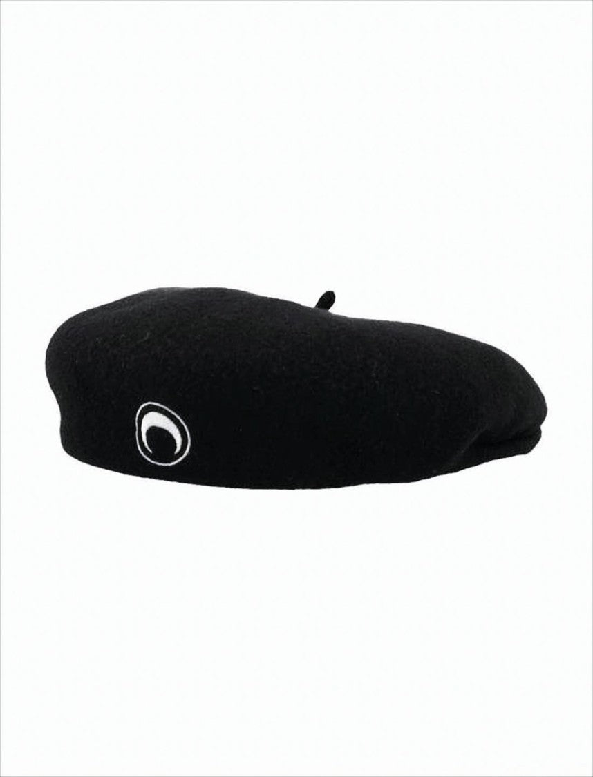 Marine Serre Classic Black Wool Beret With Crescent Moon Emblem