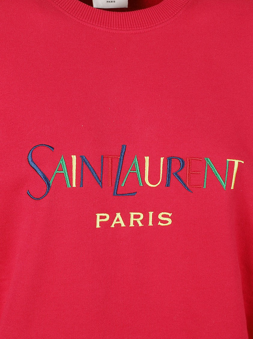 Saint Laurent Vibrant Red Sweater With Embroidered Logo And Ribbed Details