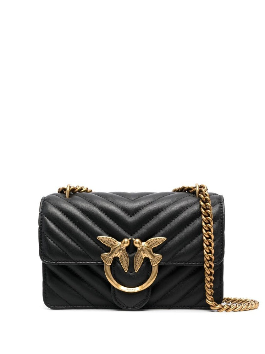 Pinko Chevron-Pattern Quilted Black Bag With Gold-Tone Emblem